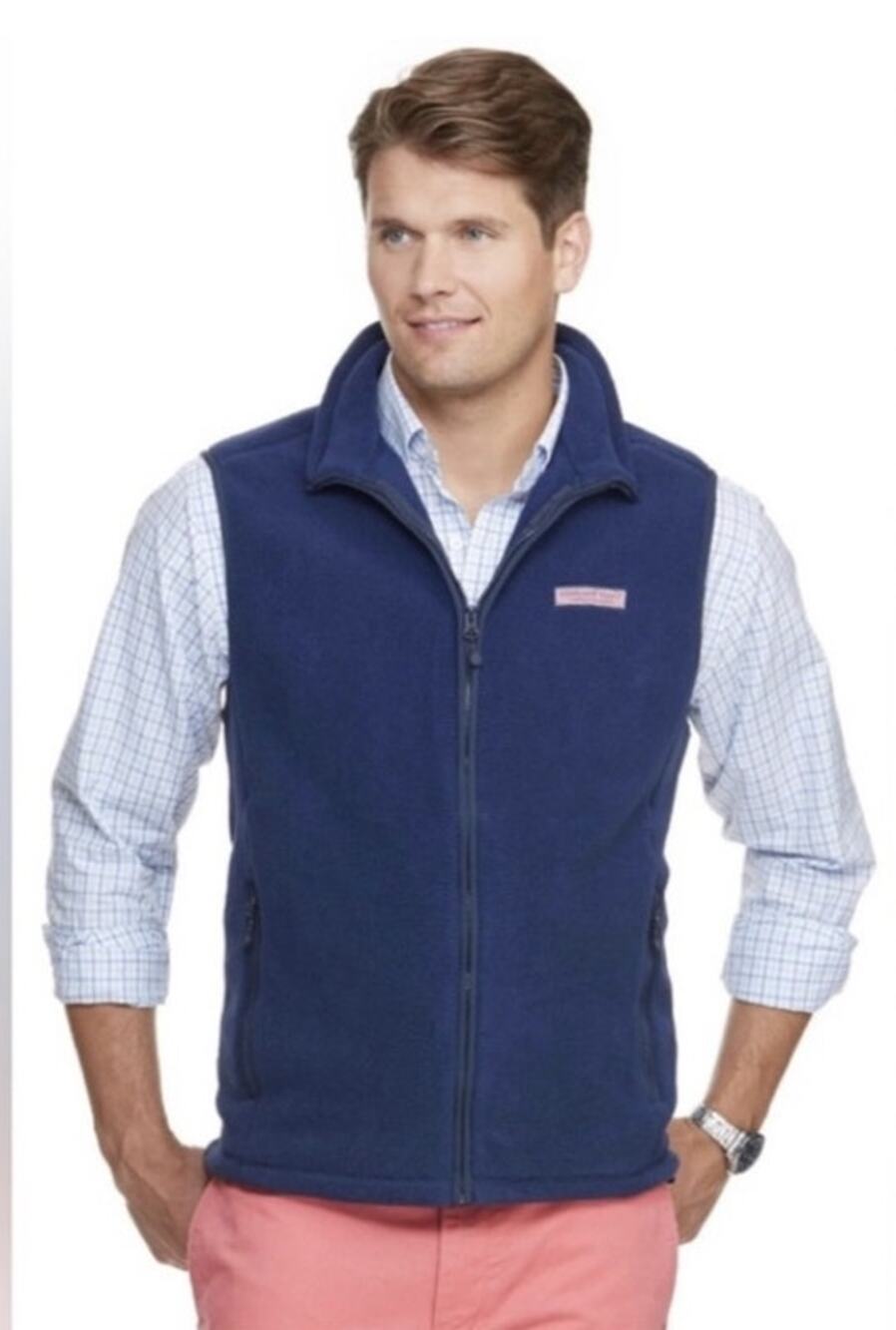 Vineyard Vines Mens Fleece Harbor Vest Size XS Full Zip Navy Preppy Gold Pockets